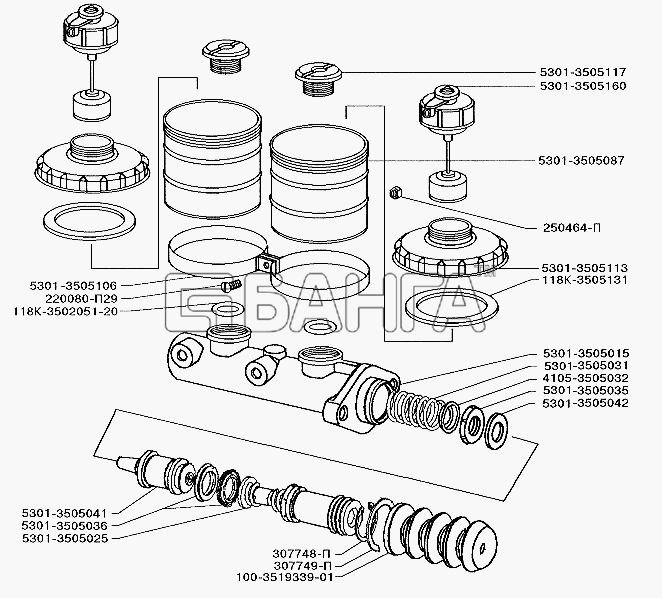 ЗИЛ ЗИЛ-5301 (2006) Схема Главный цилиндр гидротормозов-104 banga.ua